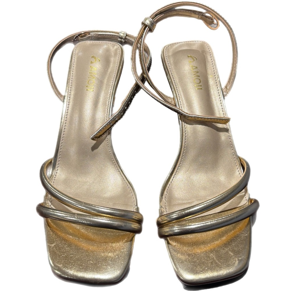Amoji Women Sandals Heels Color Gold Size 39